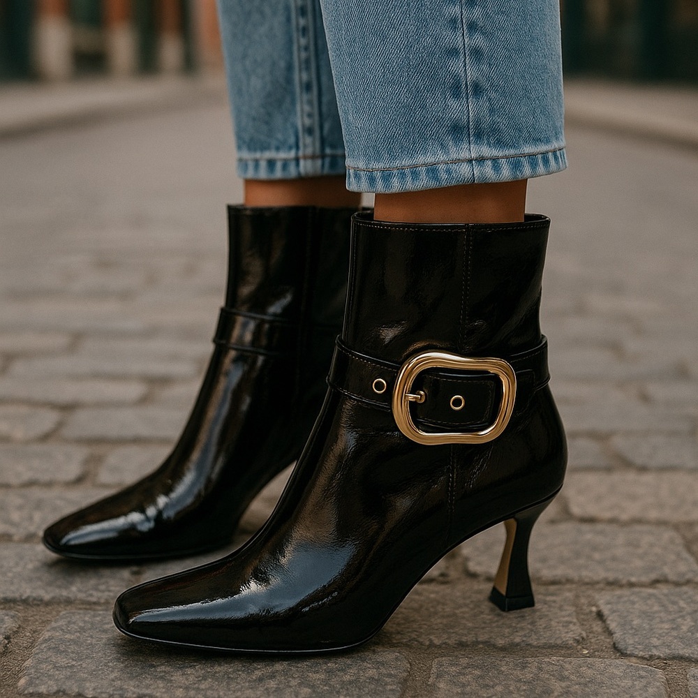 GB Giani Bini Buckle Booties Black Patent